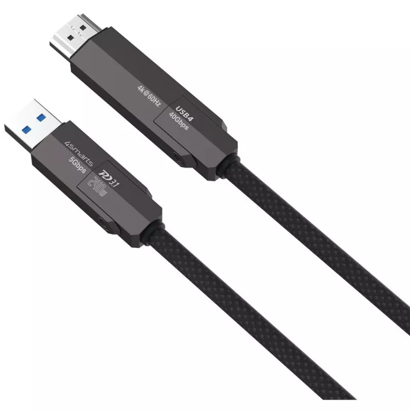 USB4 HDMI kabelis 4smarts ComboCord 240W 1,5 m – USB4 į HDMI, 240W galios tiekimas, 1,5 m ilgio