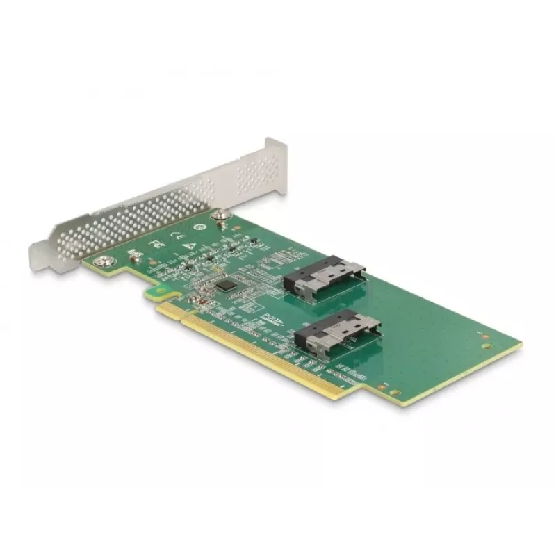 DeLOCK PCI Express 4.0 x16 kortelė su 4 x SFF-8639 (U.2) prievadais NVMe diskams – bifurkacija – Low Profile formos faktorius