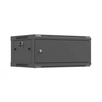 Sieninis 19 colių stelažo korpusas LANBERG 4U 600x450 mm juodas su metalinėmis durelėmis