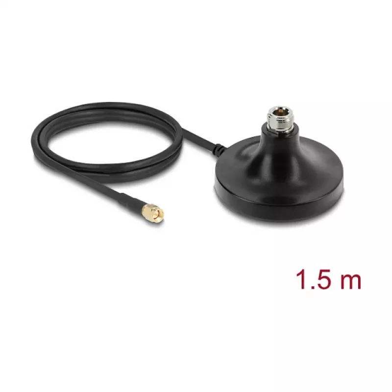 Antenos magnetinis pagrindas DELOCK ULA100 – 1 x N lizdas į 1 x SMA kištuką, 1,5 m laidas, lauko, juodas