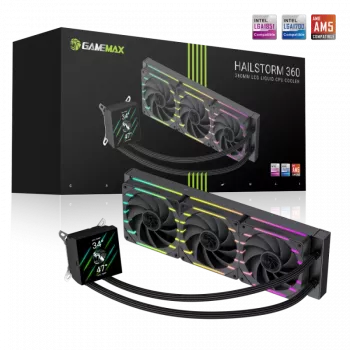 Gamemax HAILSTORM 360 LCD | 360 mm skysčio aušintuvas procesoriui | Juoda