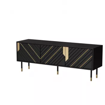 TV spintelė Cama Meble MOUNTAIN 154x40x55 cm, medžio drožlių plokštės viršus, juoda ir auksinė