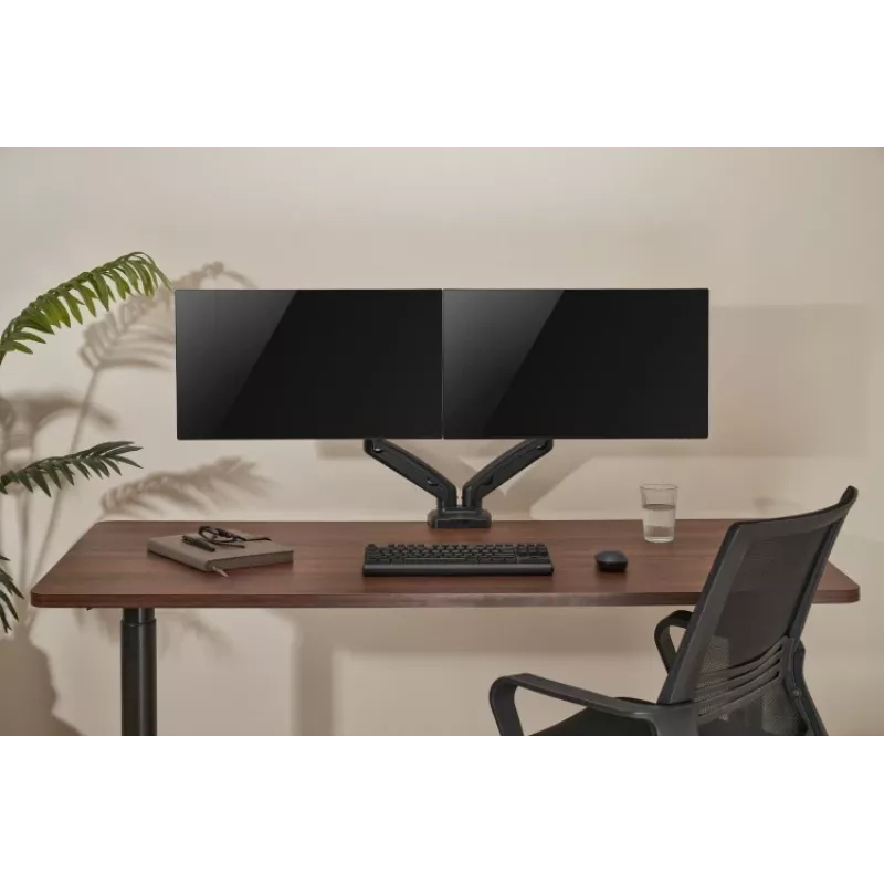 Monitorinė ranka up up Ekonomiška interaktyvi priešsvėrinė dviejų monitorių ranka matinė juoda VESA 75x75/100x100