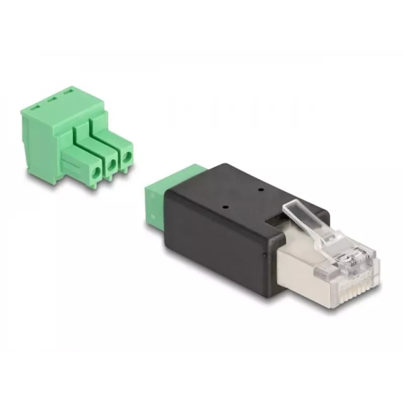 DeLOCK 66607 lyties keitiklis RJ45 į 3 kontaktų gnybtų bloką, juoda/žalia
