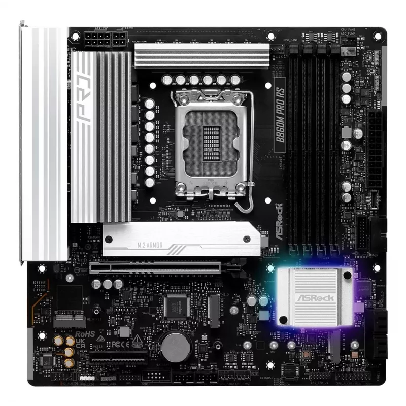 Motininė plokštė ASROCK B860M Pro RS — Intel B860, LGA 1851, micro ATX, DDR5, 4× DIMM, 2.5Gb LAN, 1×PCIe5 x16