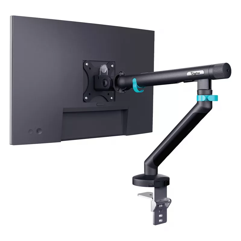 Monitorio laikiklis DIGITUS Single iki 35 colių ekranams, gnybtas, 10 kg, VESA 75x75–100x100, pakreipimas -45–90°
