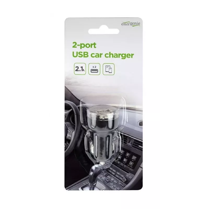 Automobilinis kroviklis Gembird EG-U2C2A-CAR-02, 12–24V įėjimas, 5V/2.1A išėjimas, 2× USB 2.0, juodas