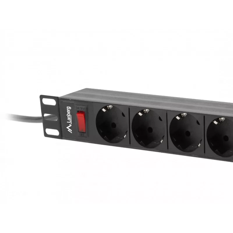 Lanberg PDU-09F-0300-BK maitinimo paskirstymo blokas, 9x F tipo lizdai, 3 m kabelis, aliumininis korpusas, 10 A