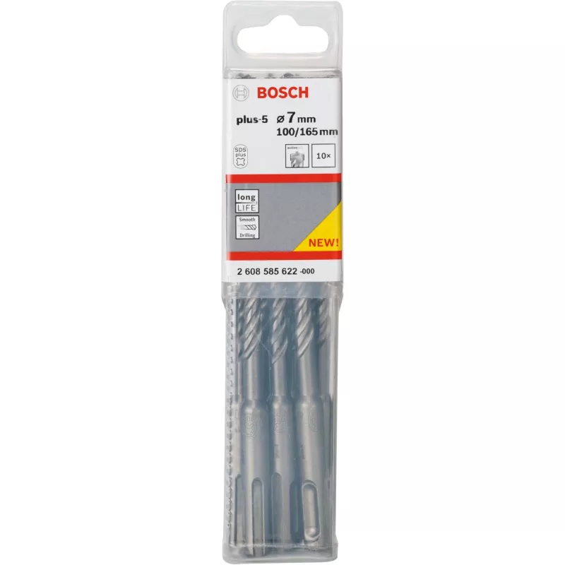 Smūginių grąžtų rinkinys Bosch 2608585622 SDS-plus-5, Ø 7 mm, 100 mm darbinis ilgis, 10 vnt.