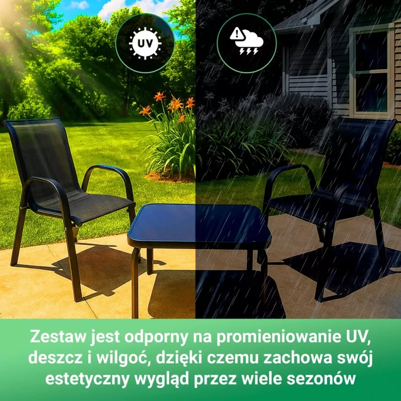 Sodo baldų komplektas Extralink Black Forest, Textilene dvi kėdės + juodas stalas