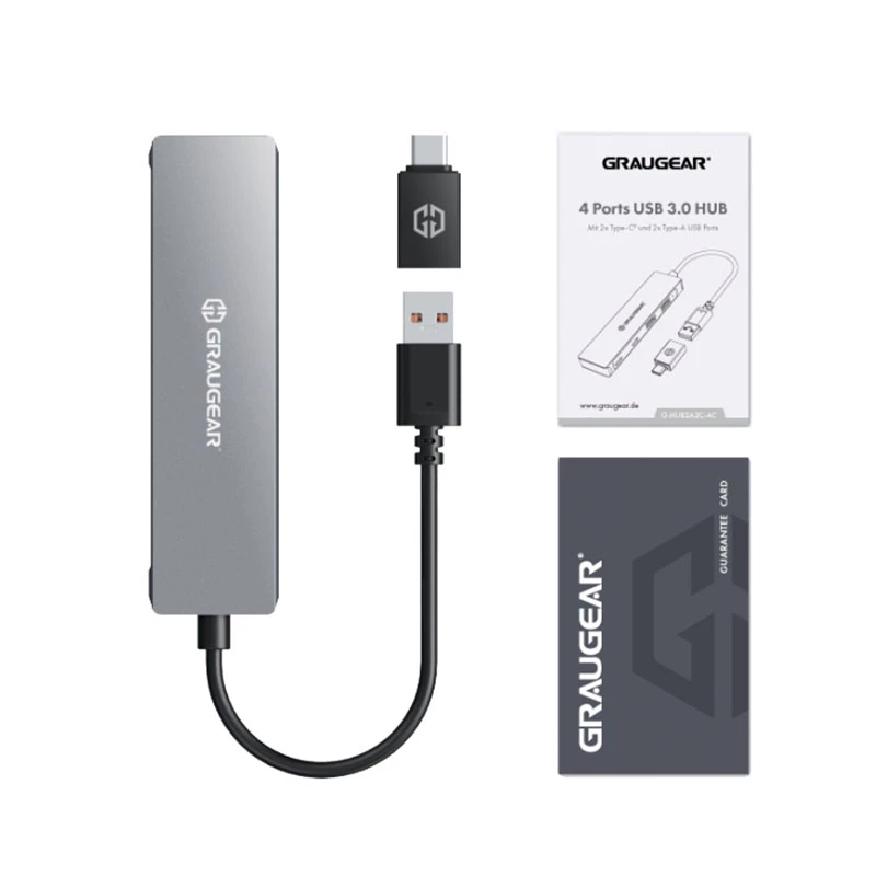 GRAUGEAR G-HUB2A2C-AC USB 3.2 Gen 1 sąsajos šakotuvas Type-A + Type-C 5000 Mbit/s sidabrinis