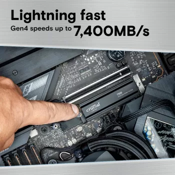 SSD diskas Crucial T500 1TB M.2 NVMe 2280 PCIe 4.0 su radiatoriumi