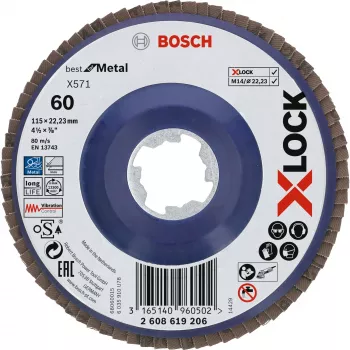 Šlifavimo diskas Bosch 115 mm, grūdėtumas 60, kampiniam šlifuokliui – modelis 2608619206