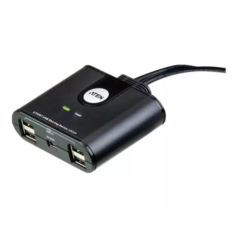 USB 2.0 2 prievadų įrenginių daliklis ATEN US224AT — USB Type-A, 1,8 m kabelis, juodas