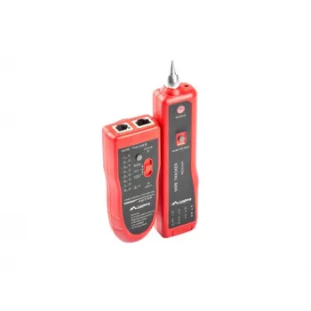LANBERG kabelių testeris NT-0501 — RJ-11/RJ-12/RJ-45, iki 250 m, įmontuota baterija, LED indikatoriai, juodas