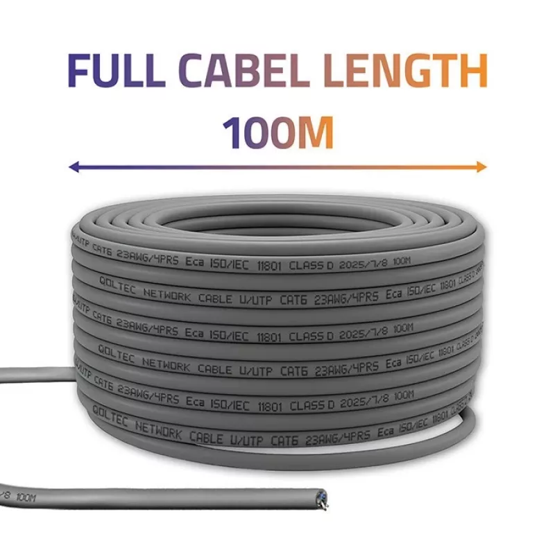 UTP patchcord kabelis CAT6 varis Cu 100 m pilkas – QOLTEC 54560