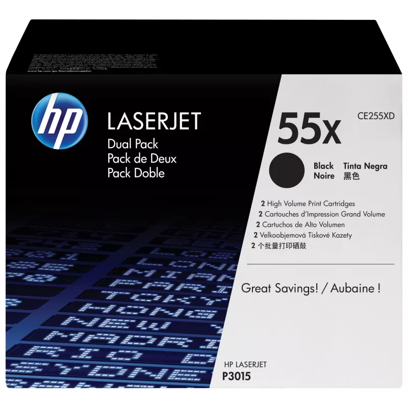 HP 55X 2 rinkinys didelės išeigos juodi originalūs LaserJet tonerių kasetės