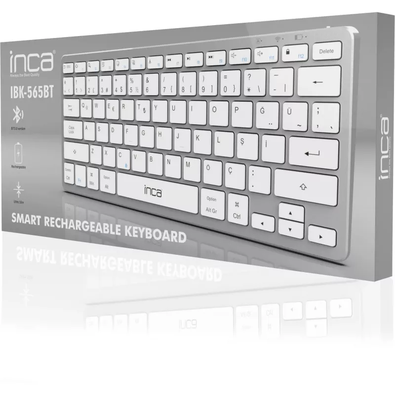 INCA klaviatūra IBK-565BT BT 5.0, išmanioji, baterija 150Std, 8-10 m, sidabrinė