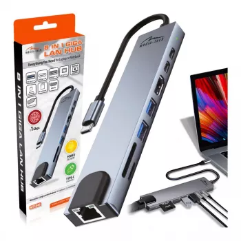 MEDIA-TECH USB 8 IN 1 GIGA LAN HUB MT5046