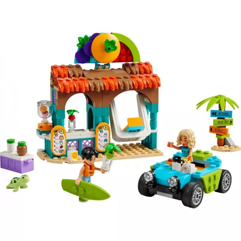LEGO Friends paplūdimio kokteilių stendas – vaikiškas vaidmenų žaidimų rinkinys su 2 mini lėlytėmis, vėžlio figūrėle ir aksesuarais, nuo 6 metų