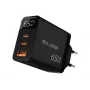 LCD sieninis įkroviklis su USB lizdu ir 2x USB-C PD 65W GAN, juodas, su vatmetru