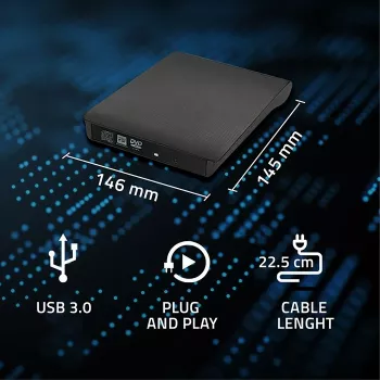 Išorinis optinių diskų dėklas CD/DVD SATA, USB 3.0, 9,5 mm