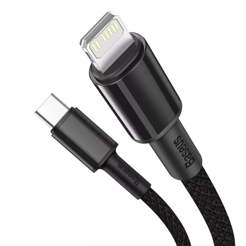 Baseus High Density Braided Cable Type-C į Lightning, PD, 20W, 1m (Juoda)