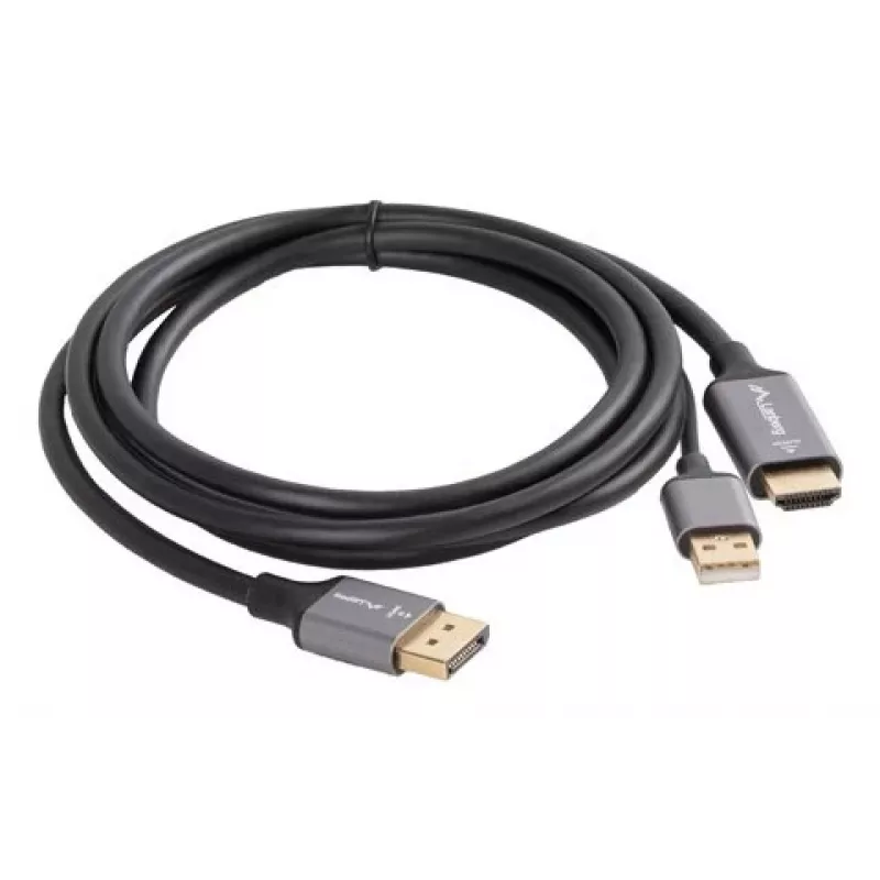 Lanberg CA-HDDP-20CU-0018-BK vaizdo kabelio adapteris 1,8 m DisplayPort HDMI + USB juodas, sidabrinis