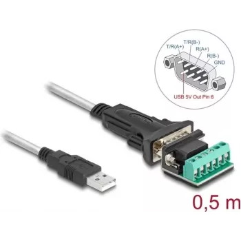 DeLOCK USB 2.0 Type-A į RS-422/485 adapteris su 6 kontaktų gnybtų bloku, 0,5 m