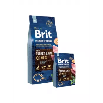 Sausas šunų ėdalas Brit Premium by Nature Light 15 kg – Kalakutiena ir obuolys, 25% baltymų, 8% riebalų, 3180 kcal/kg