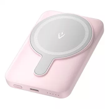 Vention FHSP0 5000 mAh nešiojamas maitinimo šaltinis su belaidžiu įkrovimu, USB-C, 3 A išėjimas, Rožinė