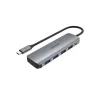 USB šakotuvas Unitek P5+ H1107A — 4 × USB-A 3.2 Gen 2, USB-C 3.2 Gen 1, 5 Gbit/s, 10 W PD, aliuminis, pilkas