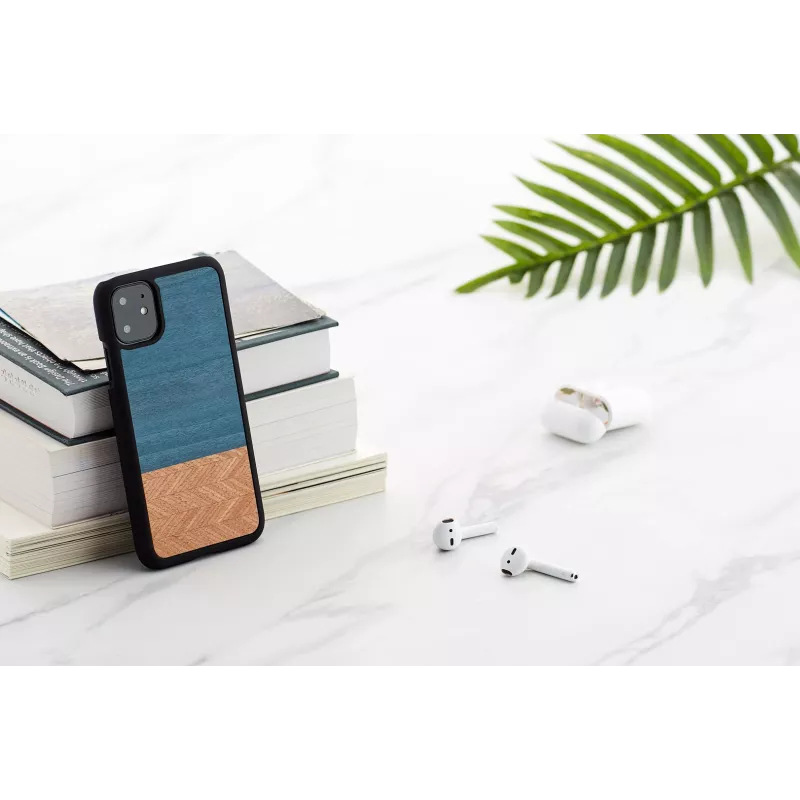 Apsauginis dėklas iPhone 11 man and wood denim black, natūrali mediena ir polikarbonatas