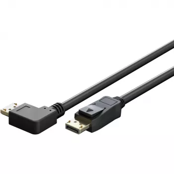 Kabelis DisplayPort Kištukas 90° > DisplayPort Kištukas, 8K / 144Hz (juodas, 2 m, 1 Kištukas 90° šoninis, 54 Gbit/s, DisplayPort 2.0 / 2.1)