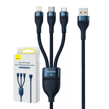 USB kabelis Baseus CASS030003 1,2 m USB A USB-C / Micro USB-A / Lightning mėlyna