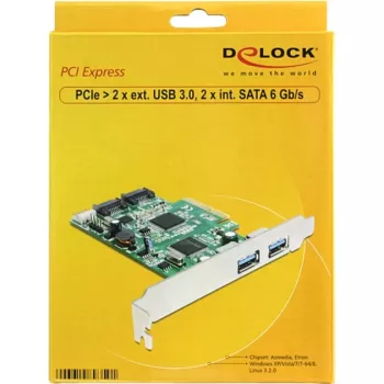 DeLOCK 89359 PCI kortelė su 2 išoriniais USB 3.2 Gen 1 ir 2 vidiniais SATA prievadais