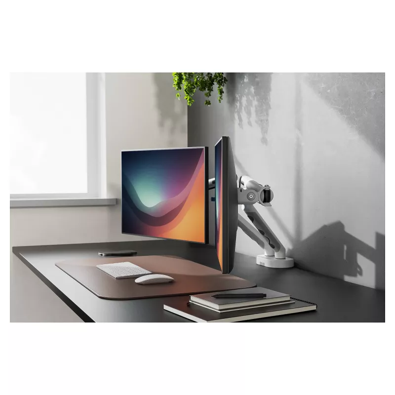Monitorio laikiklis DIGITUS Dual, dviem 35 colių ekranams, spaustuvas, 2×10 kg, VESA 75–100, pakreipimas -45–90°