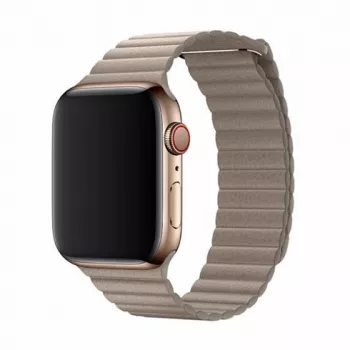 Dirželis Leather Loop Apple Watch 44mm — Devia Elegant Stone, magnetinis užsegimas iš odos
