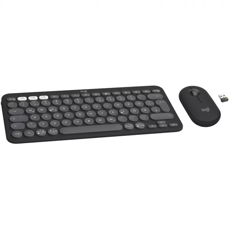 Belaidis klaviatūros ir pelės rinkinys Logitech Pebble 2 Combo QWERTZ vokiškas grafitas