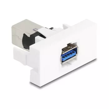Keystone modulis DELOCK 90910 — plokščia USB A jungtis, balta, 45×22,5×42,6 mm