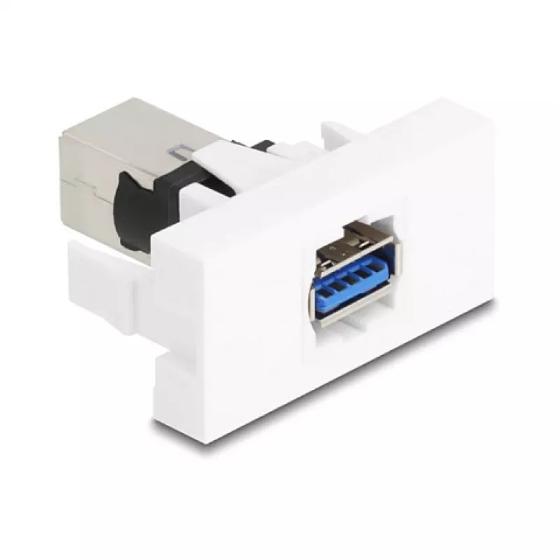 Keystone modulis DELOCK 90910 — plokščia USB A jungtis, balta, 45×22,5×42,6 mm