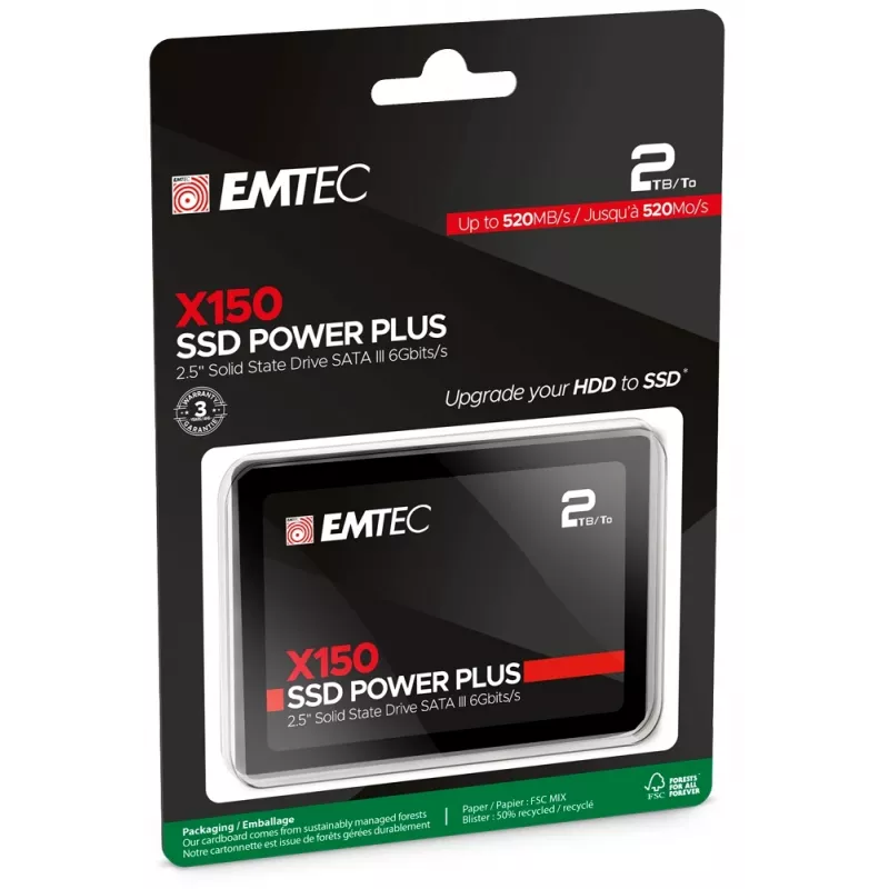 Emtec X150 Power Plus - SSD - 2 TB - vidinis - 2,5 colio (6,4 cm) - SATA 6Gb/s (ECSSD2TX150)