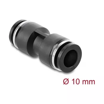 Pneumatinė jungtis DELOCK 10 mm tiesi, vidinis sriegis, metalas/plastikas, 43,5 mm, juoda