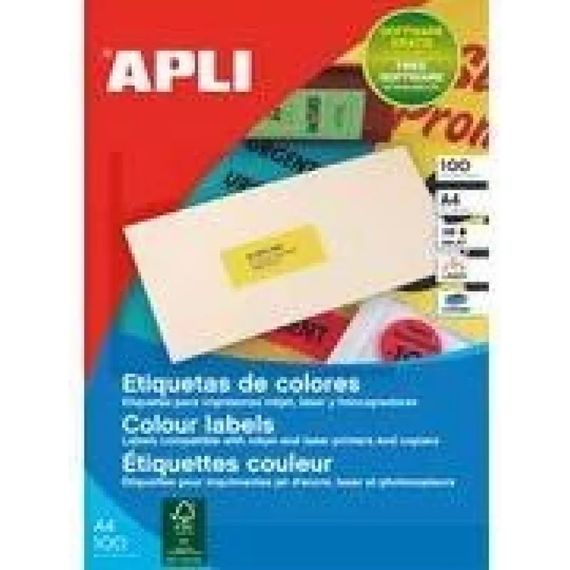 Agipa spalvoti įvairios paskirties lipdukai A4 100 vnt. 70×31 mm geltoni