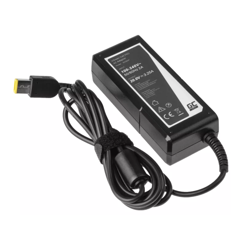Maitinimo adapteris Green Cell AD38AP 65W, skirtas Lenovo nešiojamiesiems kompiuteriams, 20V 3,25A, 1,2 m laidas, juodas