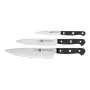 Peilių rinkinys ZWILLING Gourmet 3 vnt. – grūdinto plieno geležtės 10/16/20 cm, juodos plastikinės rankenos, tinka plauti indaplovėje