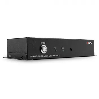 Lindy 2 prievadų dviejų ekranų DisplayPort 1.2 KVM jungiklis, 3840 x 2160 pikseliai, 4K Ultra HD, juodas