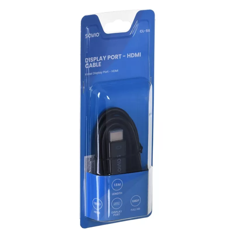 SAVIO vaizdo kabelio adapteris DisplayPort į HDMI Type A CL-56, 1,5 m, juodas