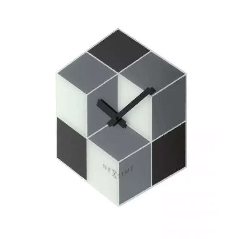 NeXtime 8171 Cubic sieninis laikrodis, 43,5x37 cm, juoda/balta/pilka