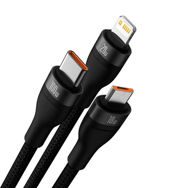 USB kabelis Baseus CASS030101 1,2 m USB A/USB C į USB C/Micro-USB B/Lightning juodas